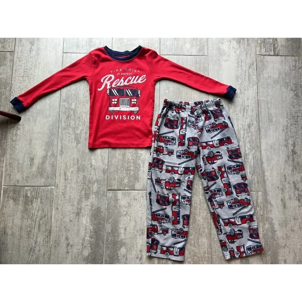 Toddler Boy's Rescue Firetruck Cotton Fleece 2 Piece Pajama Set Pjs Sleep Cozy 5